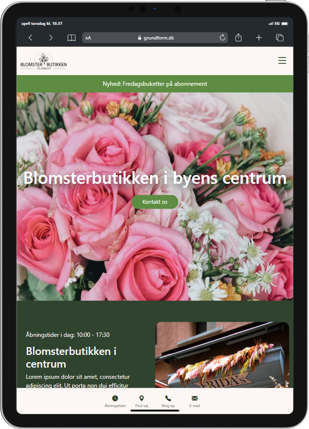 Hjemmeside til blomsterbutik med produkter