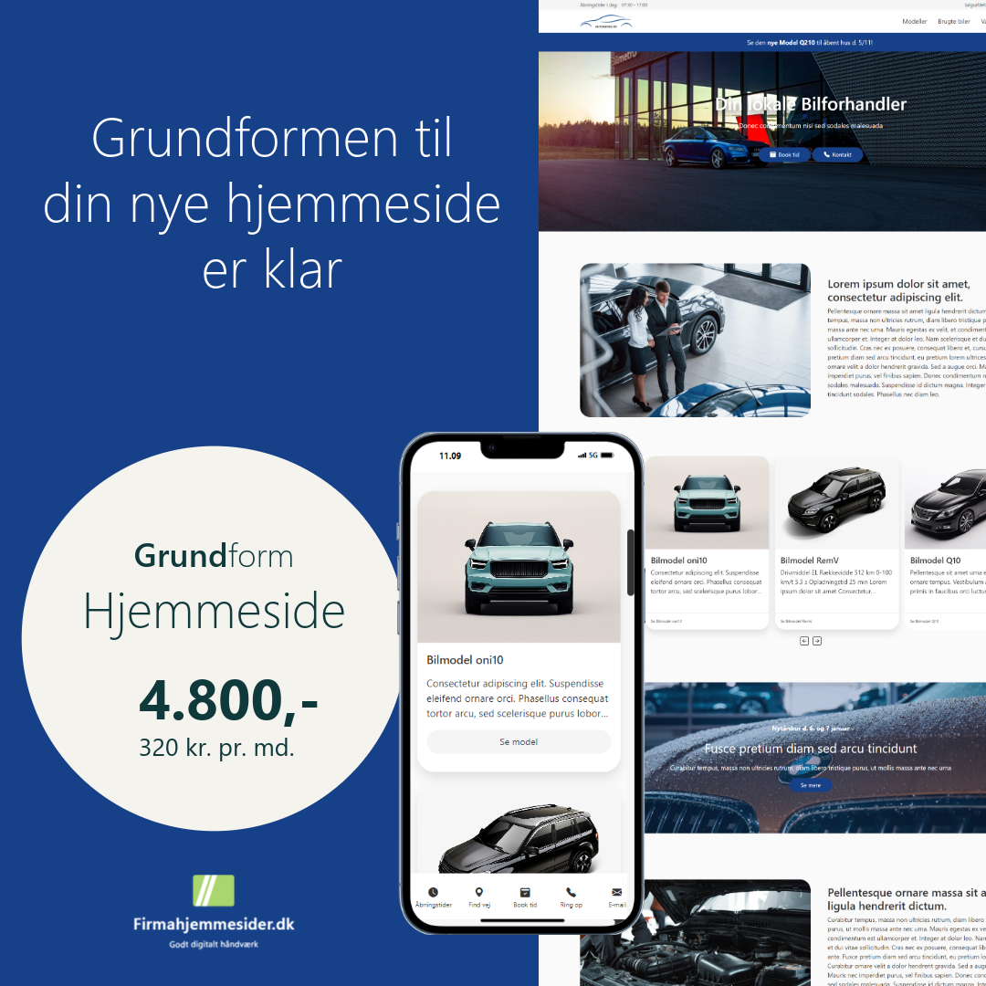 Den bedste og billigste hjemmeside til bilforhandlere, værksteder og autobranchen. 